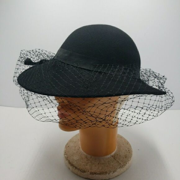 Vintage Doeskin Geo W. Bollman & Co 100% Wool Felt Hat Black Mesh Veil Bow main image 4